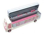 Hello Kitty Print Double Decker Bus Shaped Multi Level Metal Pencil Box with Movable Wheels for Girls- Pack of 1 (Assorted Colours and Print),Standard