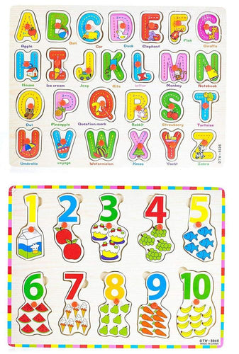 Set of 2 Wooden Learning Board- Capital Letter Learning Board for Kids, 123 Number (1-10) Learning Board for Kids, Educational Board for Kid (Capital Letter & Numbers)