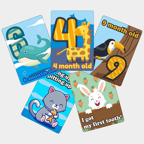 Animals Theme Baby Milestone Cards Recording 0-12 Months Along with Event Cards -Pack of 21 Cards