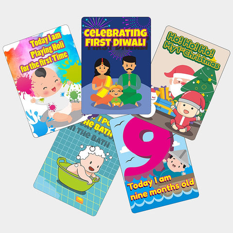 Funny Theme Baby Milestone Cards Recording 0-12 Months Along with Funny Event Cards -Pack of 35 Cards