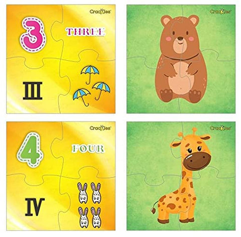 Numbers from 1-12, Animals and Vehicles 4 Piece Thick Jigsaw Puzzles for Kids of Age 3-5 Years (Total 12 Puzzles)