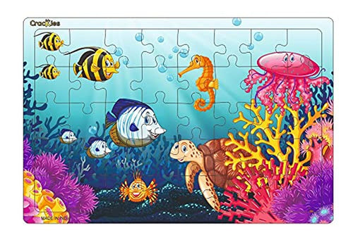 40 Pc Paperless Wooden MDF Jigsaw Puzzle Ocean Sea Animals -Pack of 1