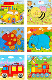 Wood Jigsaw Puzzles for Children- Pack of 12 Different Designs with 9 Piece Puzzle in a Frame Board (14.5X14.5 cm) (Random Pattern Will Be Sent, Birthday Return Gifta)