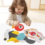 Animal Wooden Pattern Blocks for Various Puzzles and Innovative Shapes with Illustration Cards