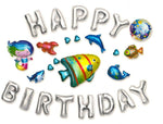 Silver Metallic Happy Birthday Party Foil Balloons Banner Aquatic Theme (Multicolor, 25 Pieces)