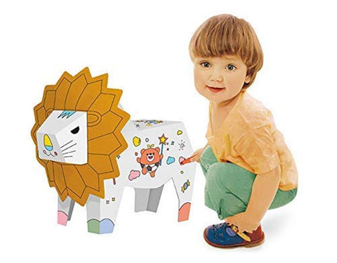 DIY 3D Paper Cardboard Folding Puzzle Craft & Coloring Lion Toy