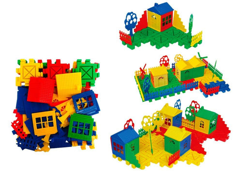 Home/ House Building Blocks Along with Trees Windows, Steps/ Stairs, Fence (Multicolor, 45 Pieces)