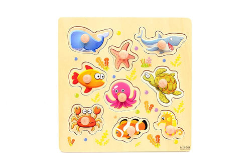 Wood Early Age Matching Jigsaw Puzzle with Knobs (Aquatic/Sea/Ocean Theme), Multicolour, Pack of 1