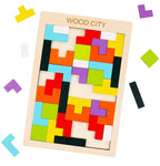 Wooden Tetris Russian Block Jigsaw Puzzle Toy (Multicolor)