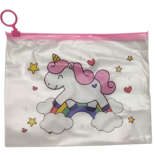 Cute Unicorn Transparent Pouches Pencil Pouch/Case for Kids | Assorted Design -Multi Color, Pack of 1 for Birthday Return Gifts